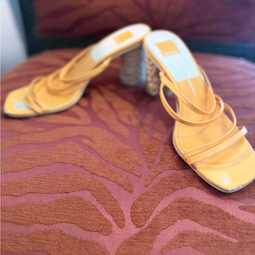 Dolce Vita Orange Strappy Heels with Raffia heel